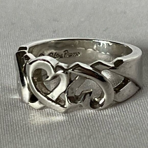 Tiffany & Co Paloma Picasso Triple Loving Heart Ring - Silver - Sz 5.5 - RETIRED - Picture 7 of 16